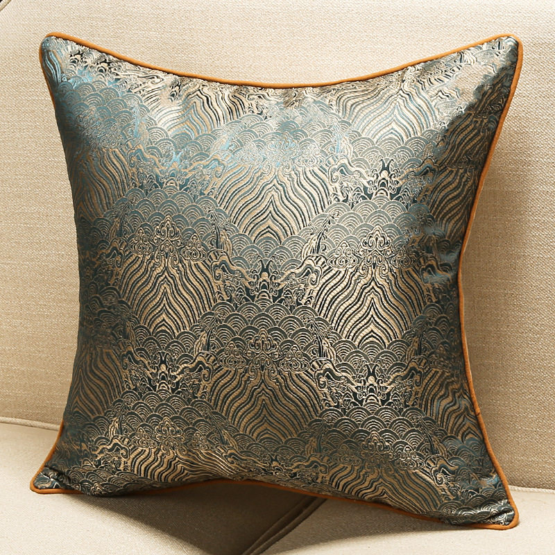 New Chinese Geometric Pillowcase Beige Hotel Model Room Blue Living Room Cushion Amazon Wholesale Jacquard