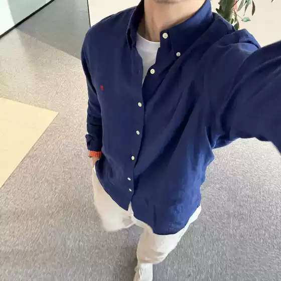 Cross-Border Rl Ralph Lauren Logo Couple's Spring and Autumn Long-Sleeve Sun-Protection Polo Shirt Embroidered Linen Shirt for Men and Women