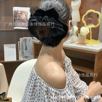 Hepburn Velvet Hair Band Autumn and Winter New Headwear Four-Layer Lock Edge Cloth Circle Ball Head Flower Plate Hair Accessories Factory Ready Stock