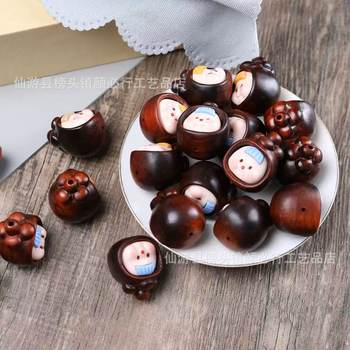 Sandalwood Garlic Chestnut Fish Sister Mobile Phone Hanging Cute Keychain Niche Wooden Pendant Tassel Bag Hanging