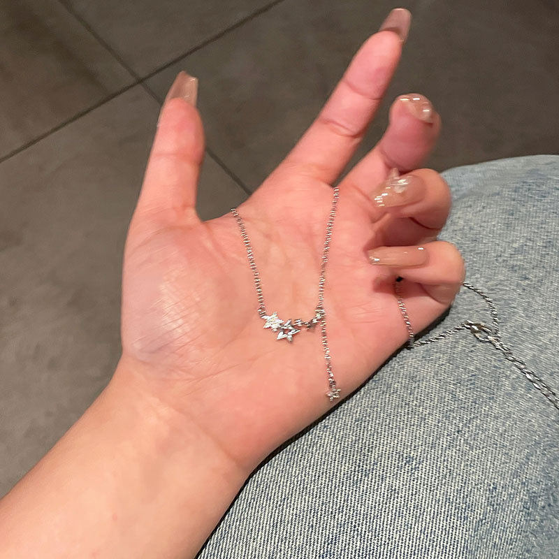 ins Star Zircon Tassel Necklace Women's Summer Light Luxury Niche All-Match Internet Celebrity Accessories Gentle Elegant Clavicle Chain