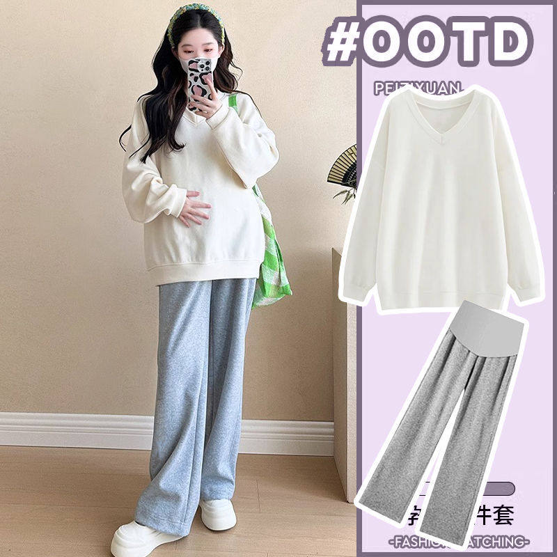 Maternity Wear Autum 2025 New Suit Fashionable and Age-Reducing Casual Sweatshirt Pregnancy Large Size Pants Two-Piece Set