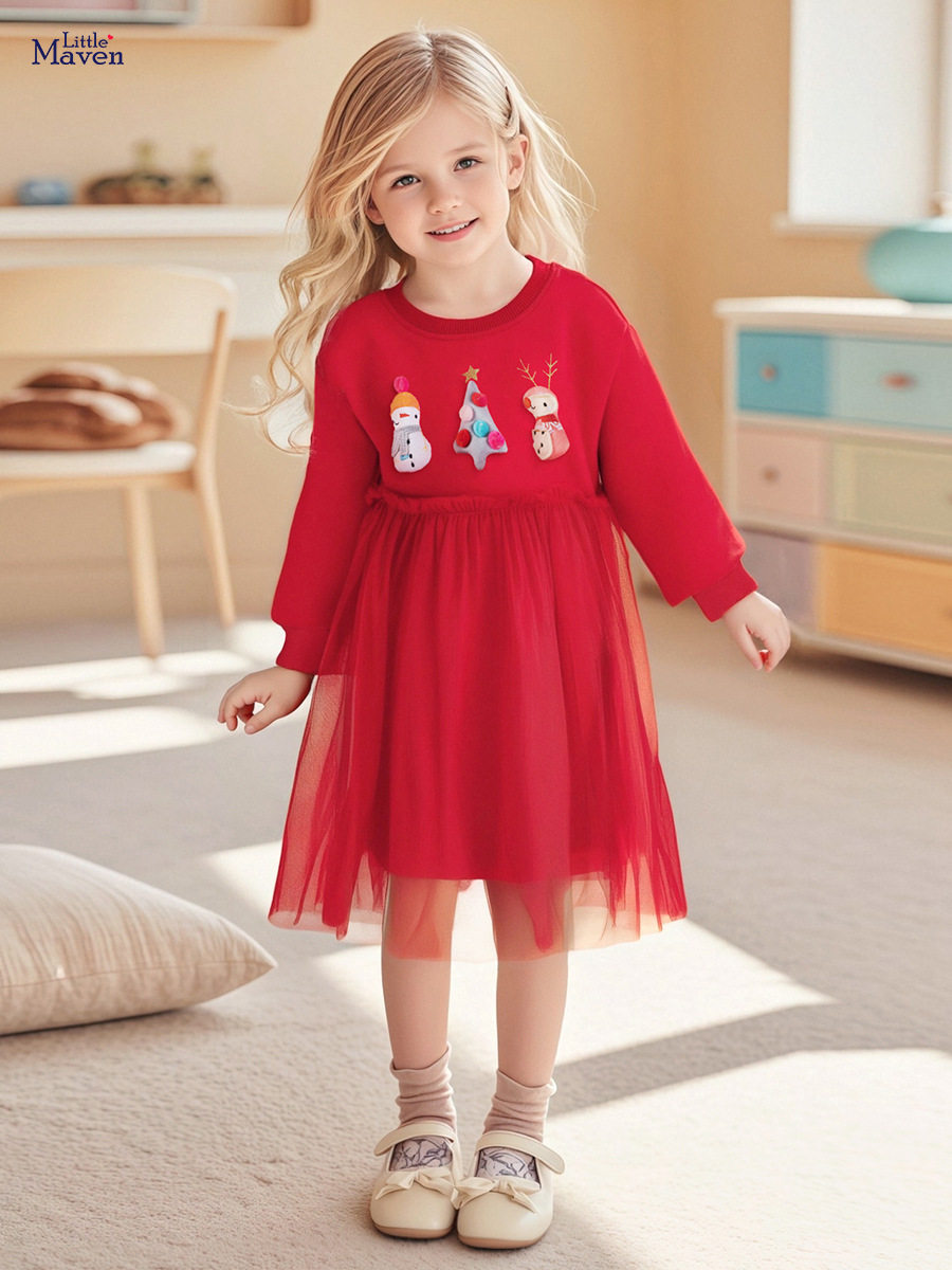 Kids' Dress, Autumn Fleece-lined Girls' Dress, Doll Tulle Kids' Skirt