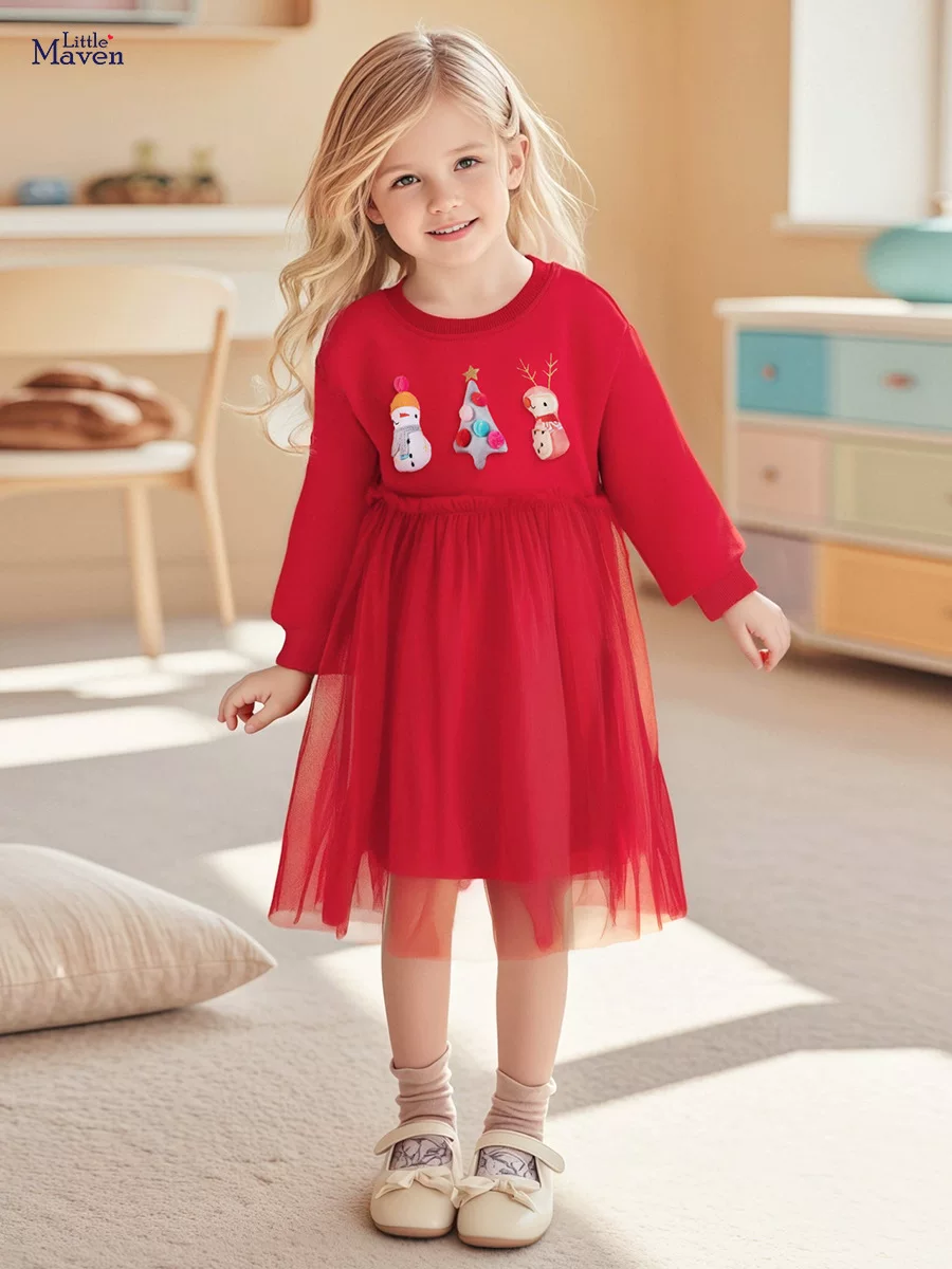 Kids' Dress, Autumn Fleece-lined Girls' Dress, Doll Tulle Kids' Skirt