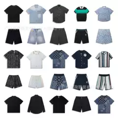 High-End Version. Lv 2025 Summer New Style Intarsia Jacquard Cotton Knit Loose Short-Sleeve T-Shirt and Shorts Set