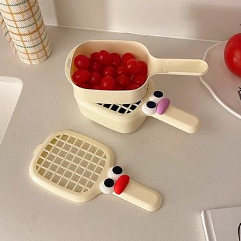 New Style Cute Mini Draining Basket Household Cleaning Basket with Handle Kitchen Washing Fruit Artifact Multifunctional Vegetable Washing Basin