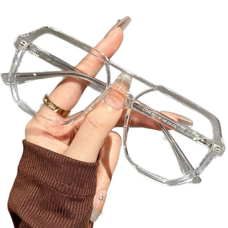 Aviator Stylish Double-Bridge Men's Black Glasses Frame for Nearsightedness, Can Be Fitted with Ultra-Light Elegant Large Frame Eyeglasses for Men