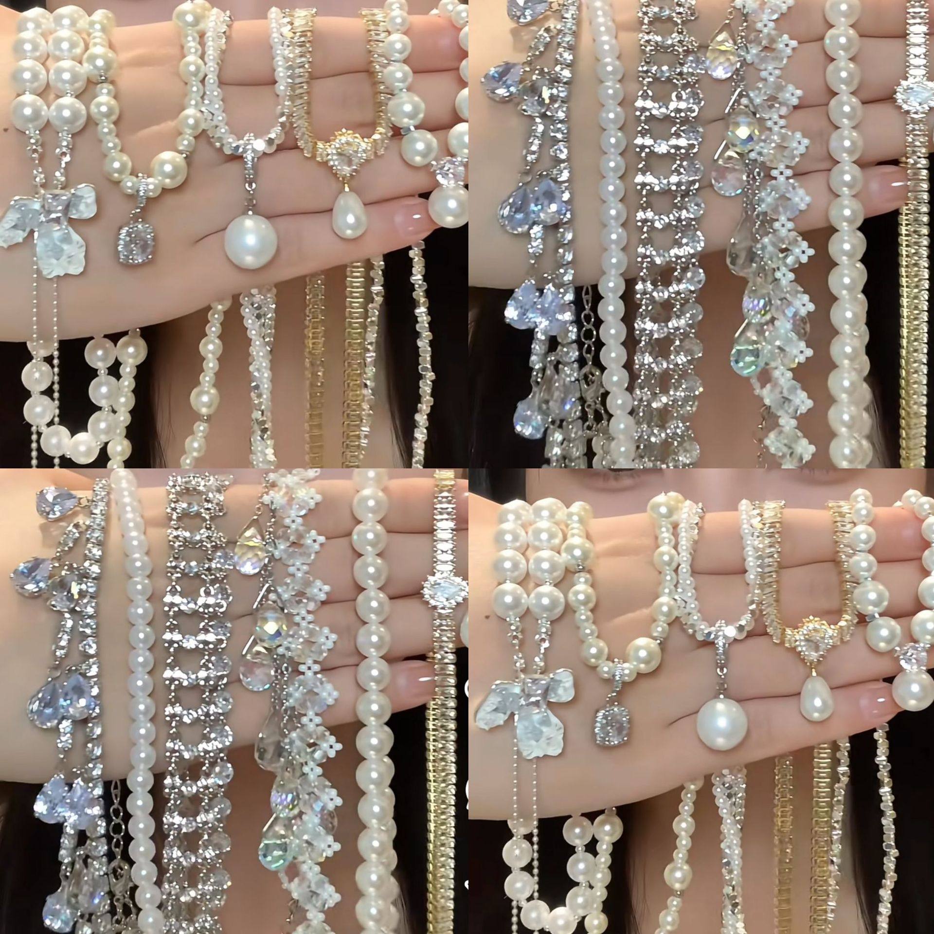 French Geometric Round Zircon Pearl Necklace, Fashionable and Versatile Sweater Chain, Light Luxury and High-End Jewelry