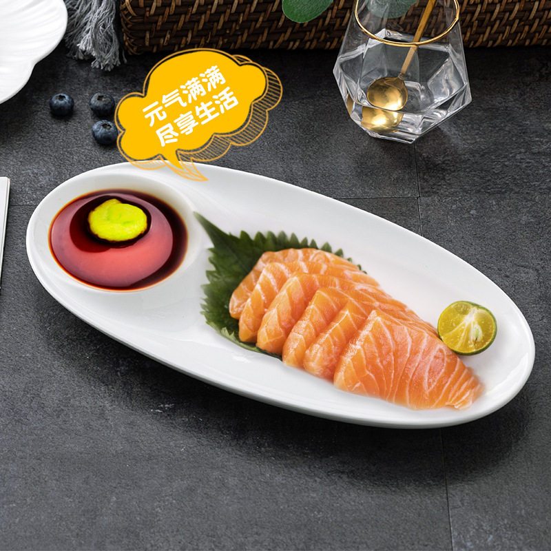 Wholesale Pure White Ceramic Dumplings Plate with Vinegar Dish White Burning Shrimp Plate Salmon Sashimi Round Denier Dish Plate