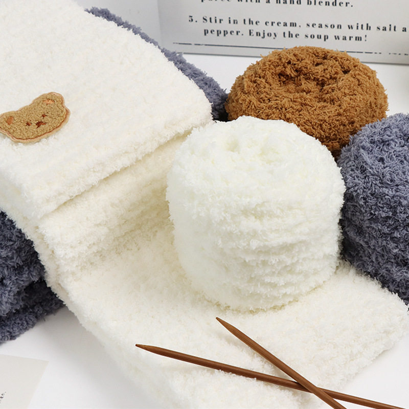 Scarf handmade diy wool coral fleece hand-woven scarf special coarse wool ball velvet ball towel line knitting