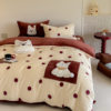 Festive Patchwork Embroidered Milk Velvet Four-Piece Kidsren's Room Three-Piece Warm Coral Velvet Bed Sheetss and Fitted Bed Sheetss Winter Bedding