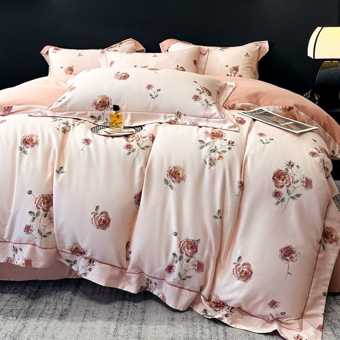 100-Count Tencel Cotton Brushed Four-Piece Set Autumn and Winter Cotton Bed Bed Sheets Quilt Cover Accessible Luxury Printed Cotton Bedding