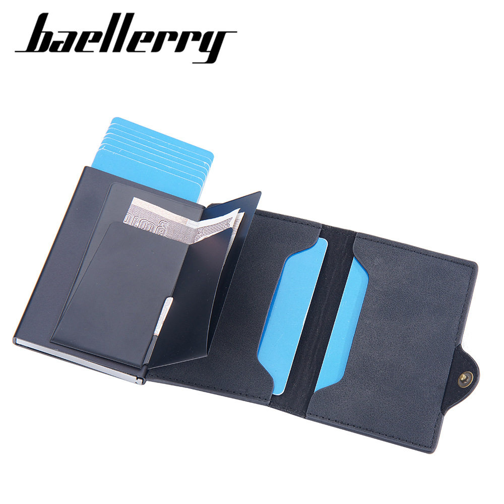 New Style Card Bag Men's Baellerry European and American Retro Side Push Card RFID Card Box Simple Buckle Anti-magnetic Card Case