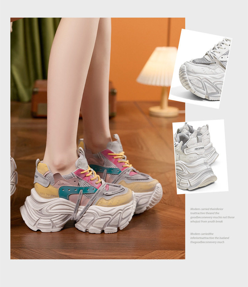 Giày thể thao platform nữ đế dày microfibre thoáng khí, gót siêu cao 8 cm — Xám chi tiết 3