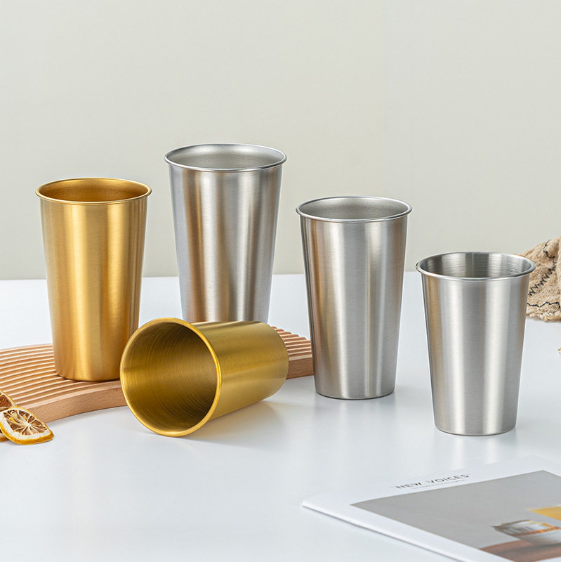 304 Stainless Steel Beer Mug, Anti-Fall Juice and Cold Drink Cup, Outdoor Camping Restaurant Single-Layer Water Cup, Coffee Cup, Gold Color
