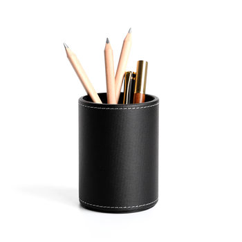 Business Leather Round Pen Holder Desktop Stationery Storage Box Storage Jar Cosmetic Brush Holder Creative Fashion Office Supplies