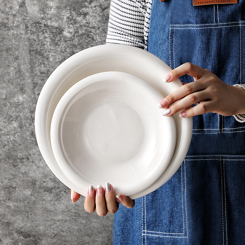 Hotel tableware ceramic plate disc ceramic counter plate restaurant white round deep plate household dish plate