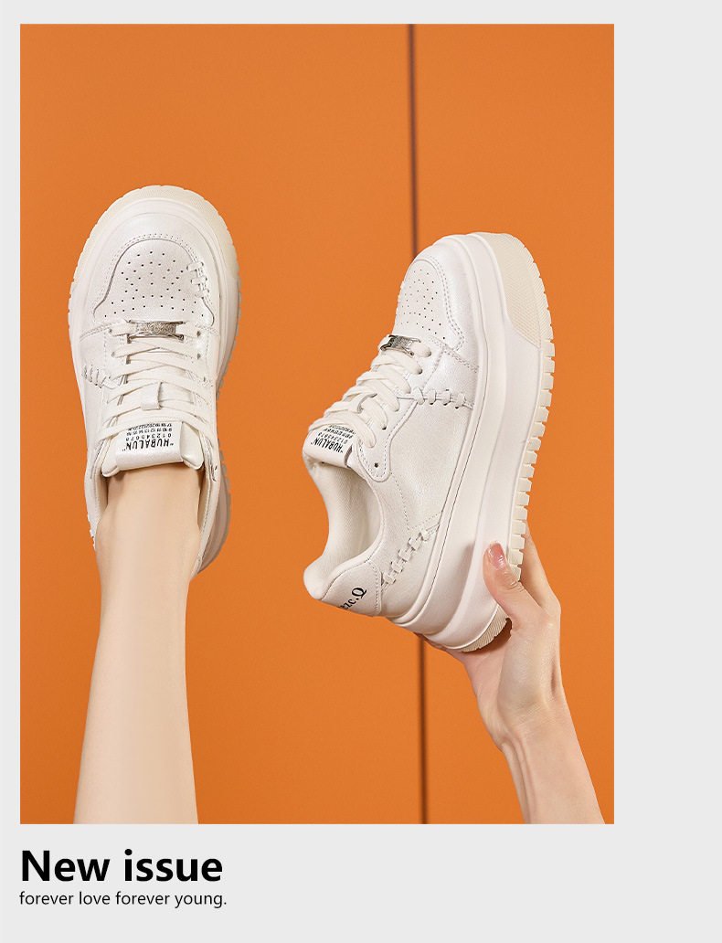 Giày sneaker nữ chunky đế dày trắng phong cách thể thao — Lông nguyên chất, Bạc chi tiết 12