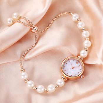 Cross-border New Pearl Bracelet Women's Quartz Watch Niche Light Luxury Small Dial Pull Adjustable Watch Explosions