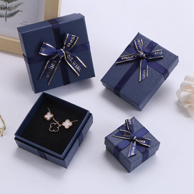 In stock Blue jewelry carton bow jewelry box lid bracelet necklace pendant earrings jewelry gift box
