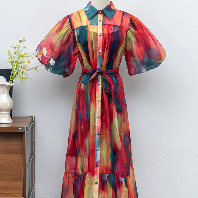 Long Sleeve Puff Sleeve Shirt Dress Flattering Waist Design Floral Print Button Closure Spring Fashion for Women