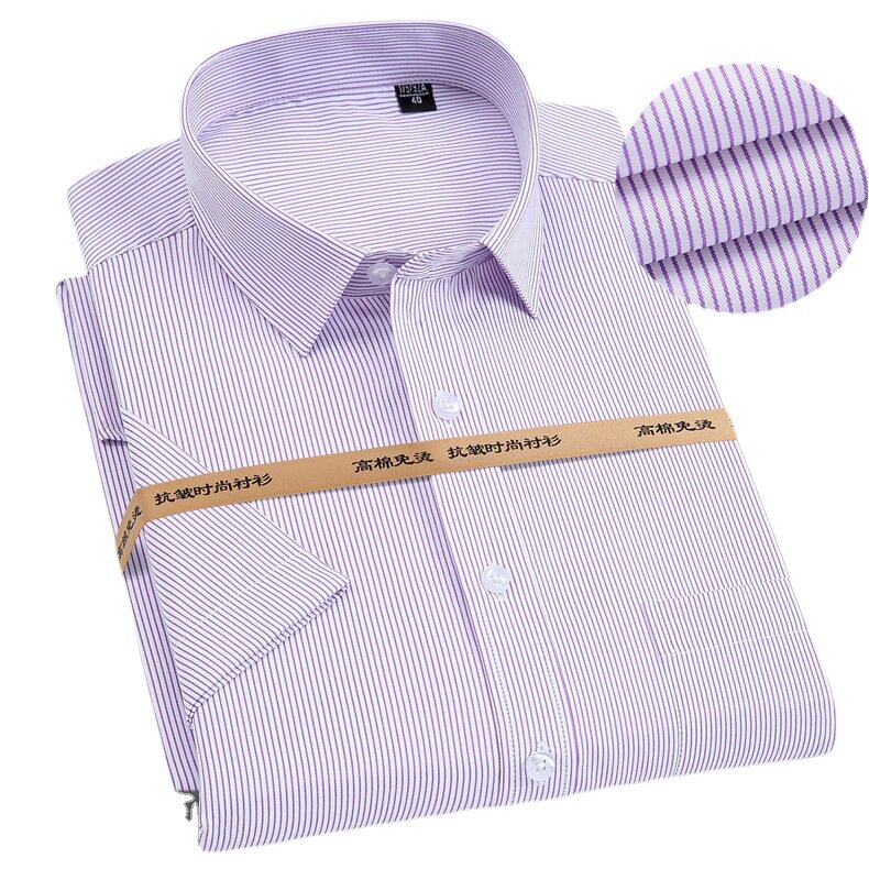 White men's short-sleeved shirt blue non-ironing shirt business business wear overalls men