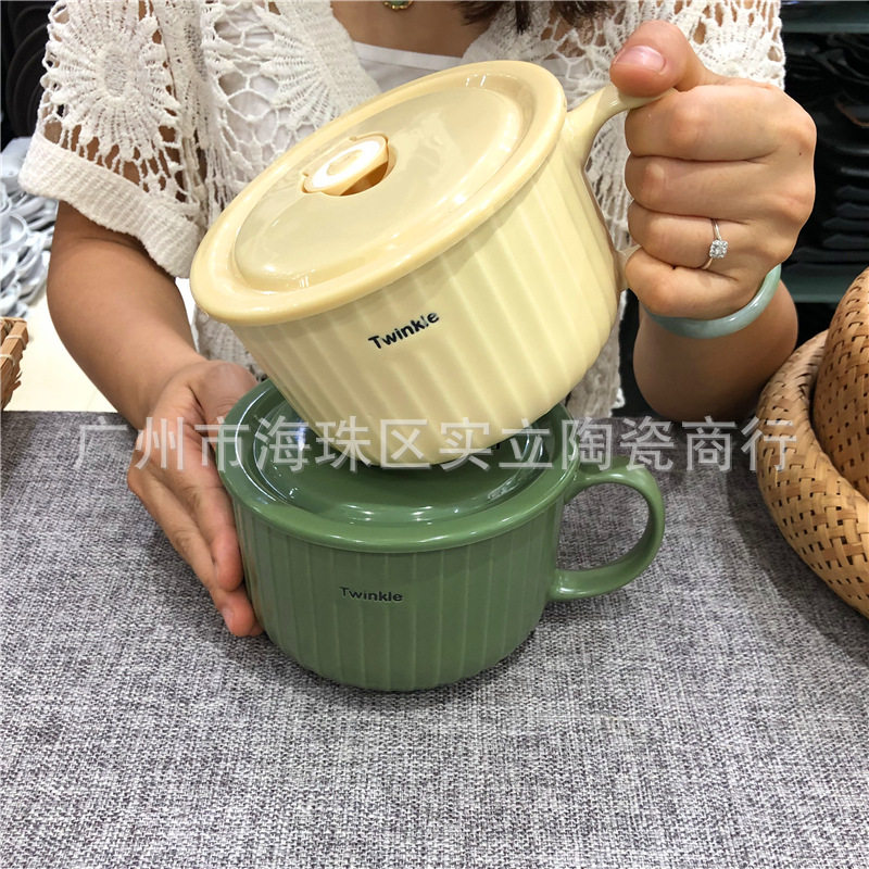 Underglaze color Nordic simple color ceramic sealed fresh-keeping bowl student lunch box fast food bowl instant noodle cup