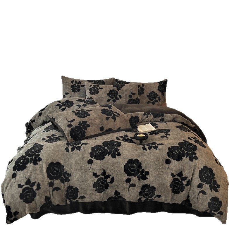 Category a Maternal and Infant Rabbit Velvet Milk Velvet Bed Cover Four-Piece Set Maillard High Weight Thickeneded Winter Warm Four-Piece Set