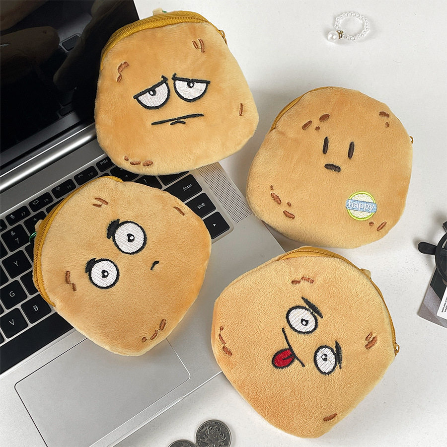 Cute Yellow Skin Potato Plush Coin Purse Simulated Potato Keychain Headphone Bag Coin Portable Storage Bag Wholesale