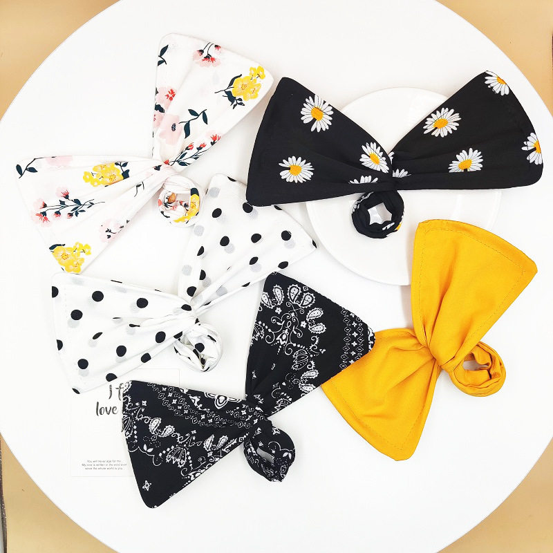 High-grade ball head twist clip hair curler lazy bow printing rotating hair band flower brace head pan head hair accessories