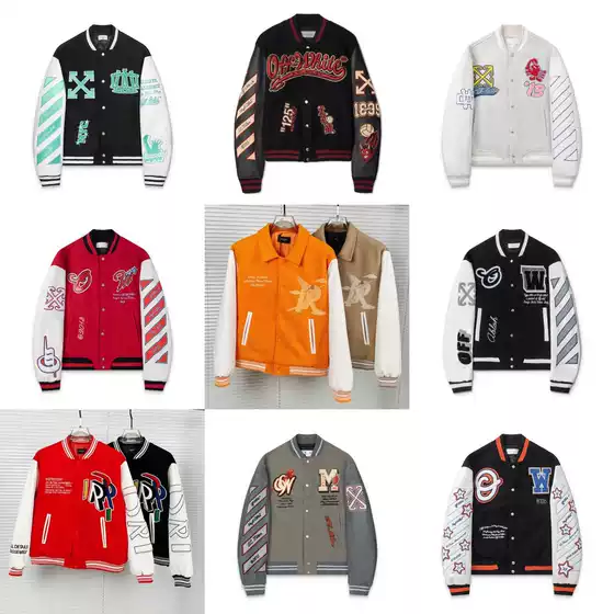 Cross-border European and American Tide Brand OW Heavy Industry Embroidered Hot Drilling Leather Baseball Suit Jacket for Men and Women Couple High Street Jacket