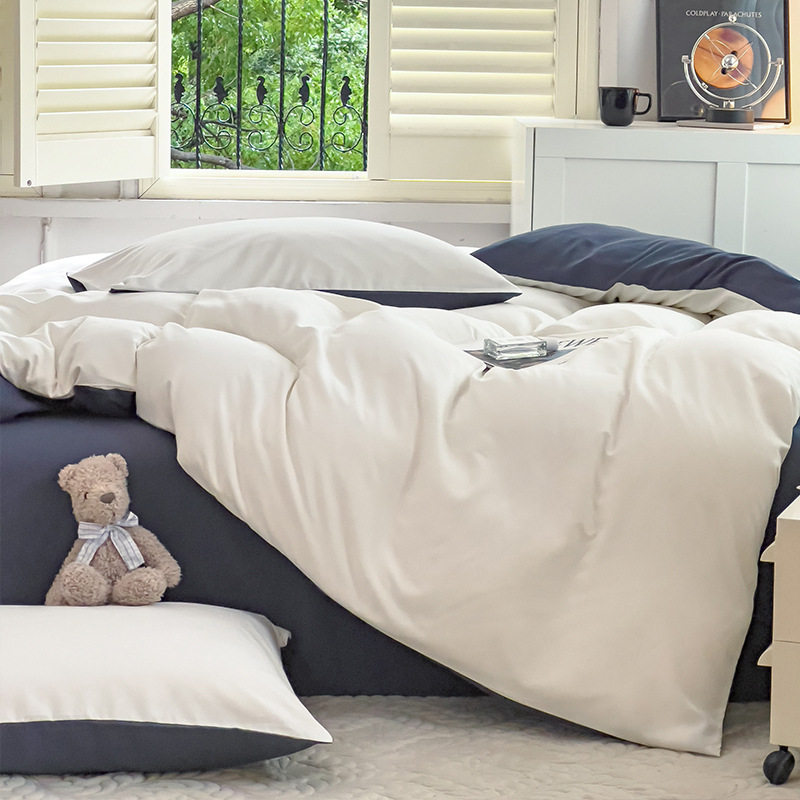 Strict selection of four-piece ins solid color sanding bedding student dormitory bed sheets quilt cover three-piece wholesale spring