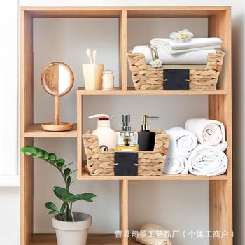 New Woven Storage Basket Square Bread Dessert Basket Household Snack Basket Pastoral Storage Basket with Label