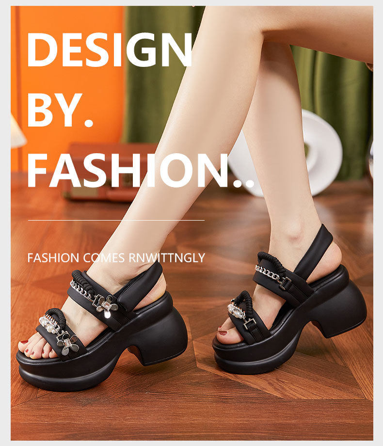 Dép sandal nữ quai chữ V đơn giản phong cách Chanel — Trắng, Đen chi tiết 9