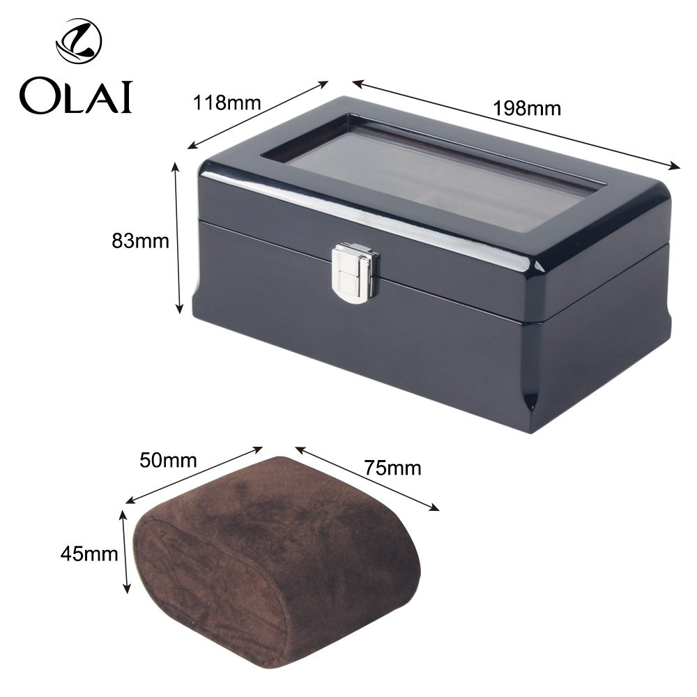 Density Board Spray-Painted Lock Simple European-Style Flip-Top Watch Box Wooden High-Gloss Paint Watch Display Box with Skylight