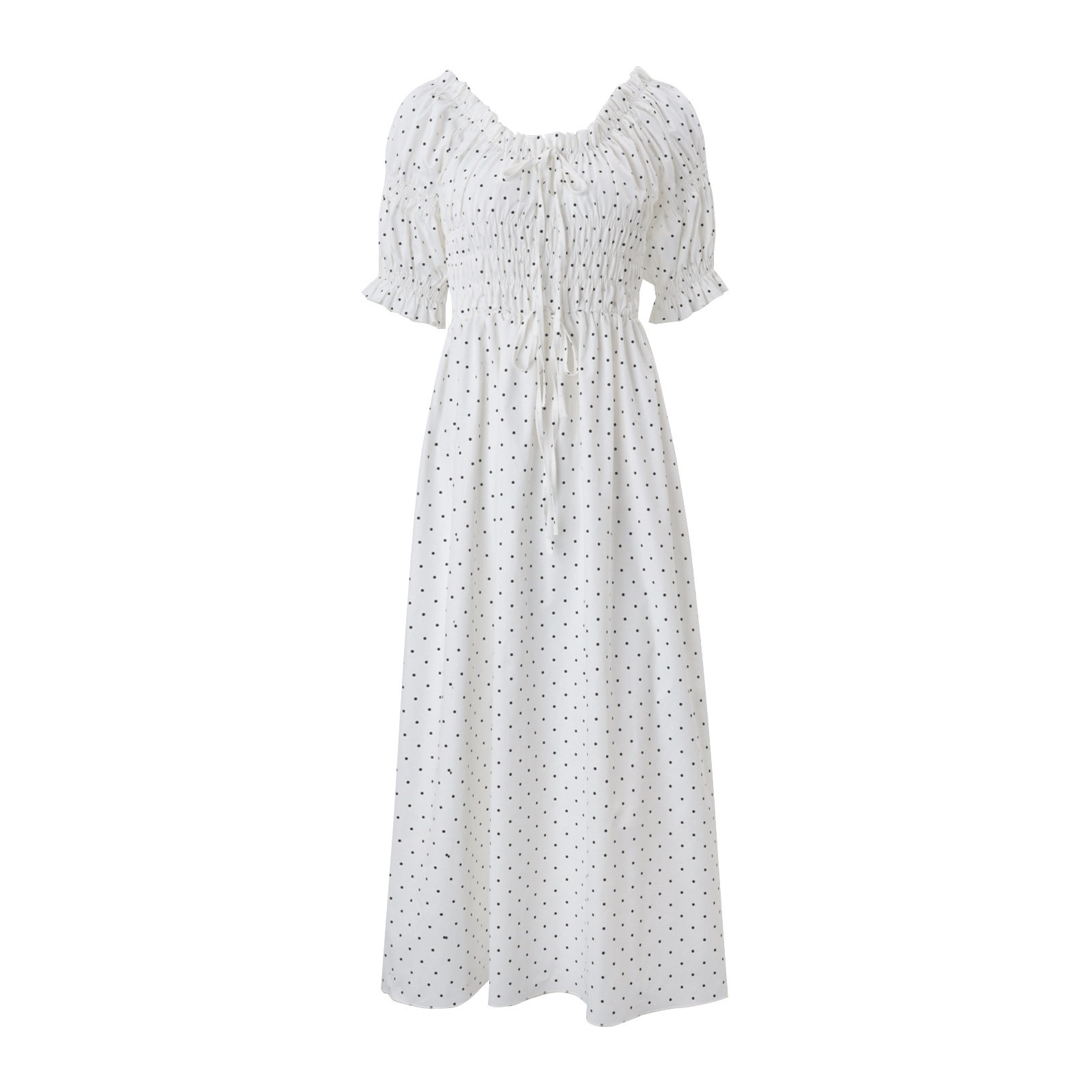 Womens Vintage Polka Dot Long Dress Elegant Fit Puff Sleeves French Style Summer Occasion Wholesale Available