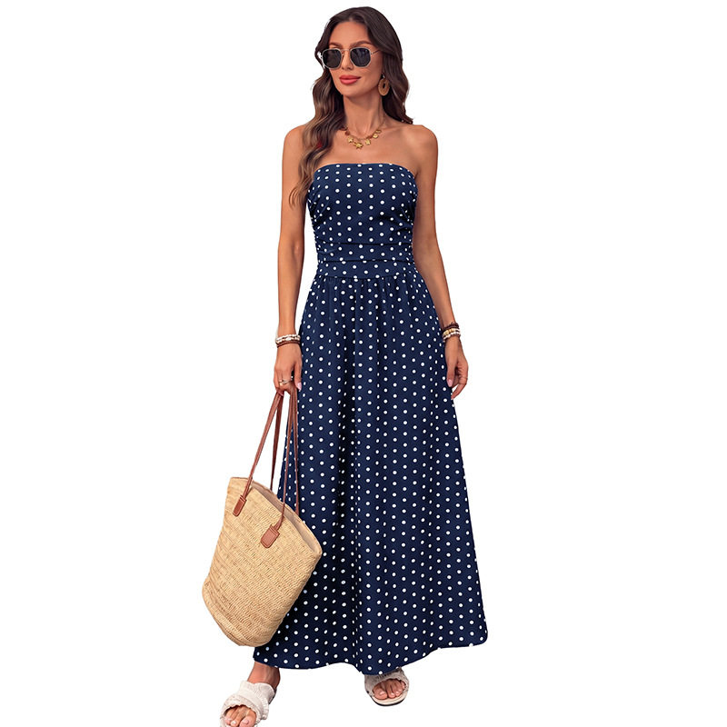 French Style Sleeveless Maxi Dress Polka Dot Design Elegant Vacation Wear Perfect for Summer Events Wholesale
