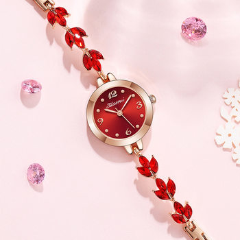 New Live Women's Watch Jewelry Buckle Bracelet Watch Small Style Three Leaves Rhinestone Light Luxury Small Dial Women's Watch