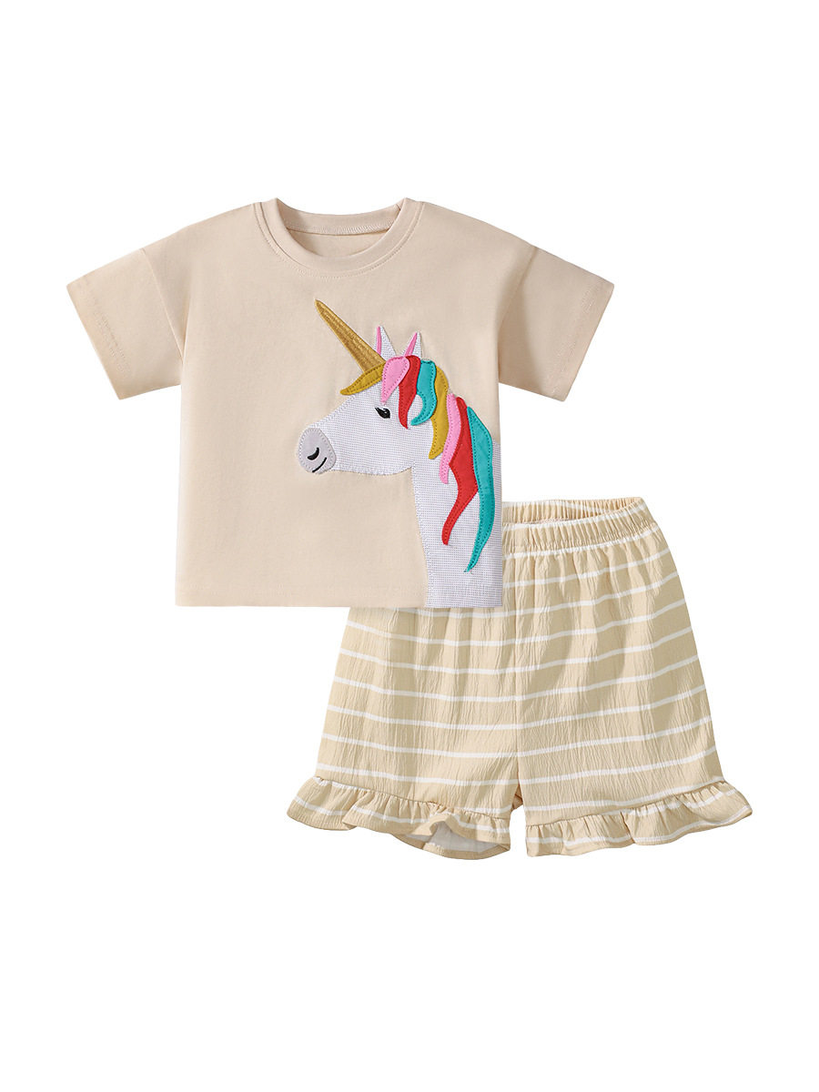 New Summer Kids' Set, Cute Short-sleeve Cartoon Girls' Outfit, Kids' Clothing Wholesale