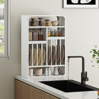 Korean Kitchen Metal Storage Cabinet Kitchen Dishes, Cups and Saucers Storage Rack Multi-Layer Wall-Mounted Spice Bottle Storage Rack Corner