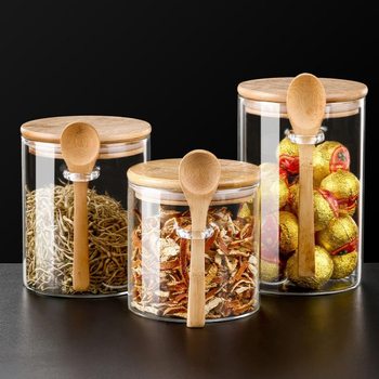 Transparent Tea Jar High Borosilicate Glass Household Sealed Jar with Spoon Kitchen Grain Mixed Dried Fruit Storage Jar