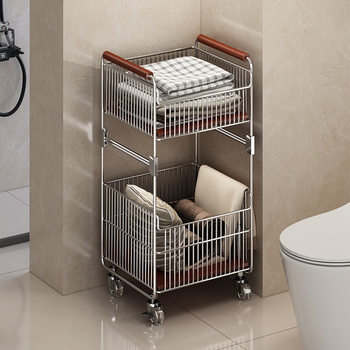 Second-Hand Dirty Clothes Basket Trolley Storage Basket Bathroom Storage Rack Floor-Standing Dirty Clothes Basket Mobile Layered Laundry Basket Wholesale