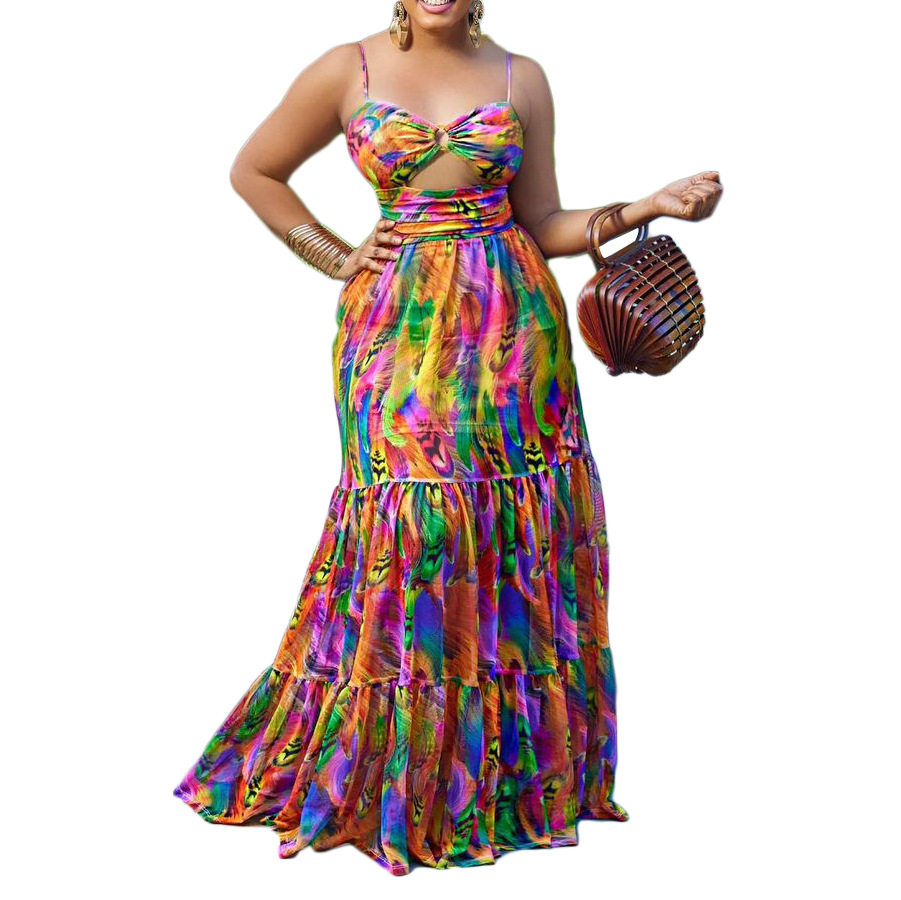 Sleeveless Floral Print Maxi Dress Sexy Backless Design Elegant Summer Wear Wholesale Available