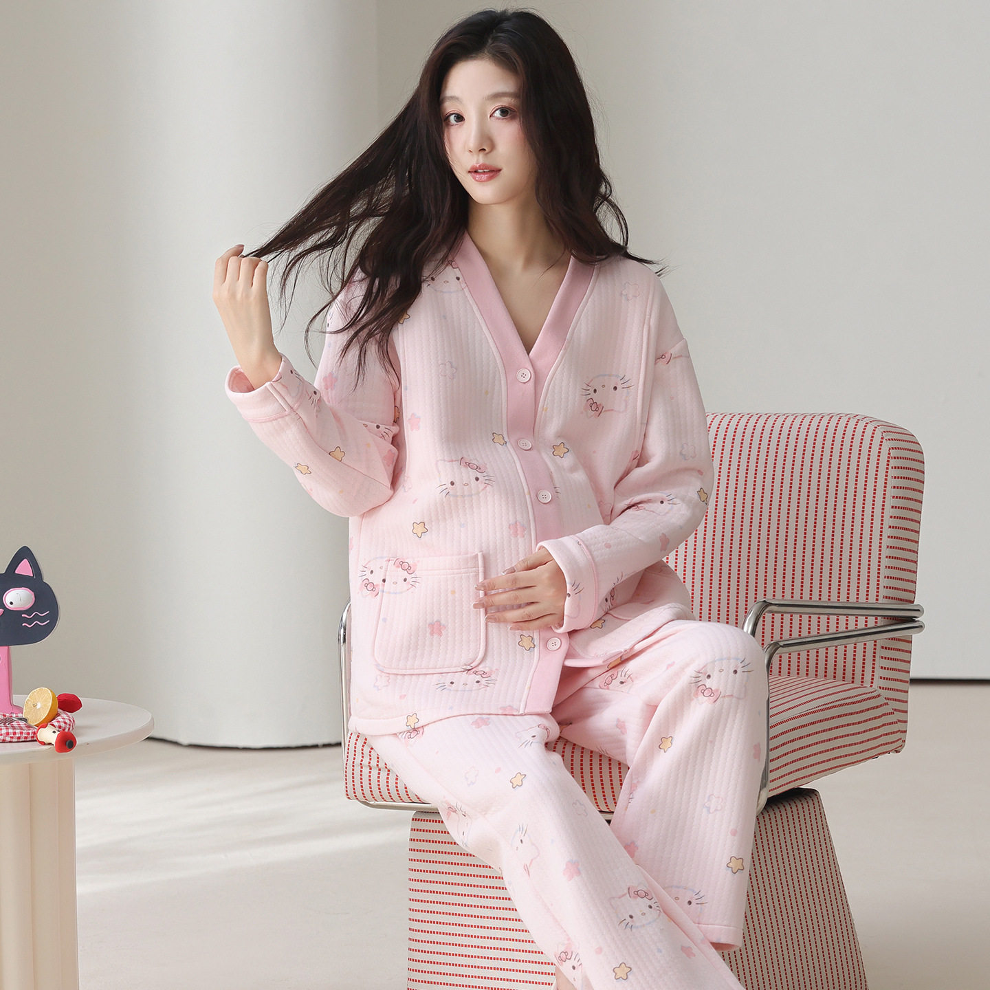 Pure Cotton Maternity Pajamas, Winter Outer Wear, Air Cotton Nursing Pajamas, Home Clothes, Confinement Clothes, Winter Maternity Breastfeeding Two-Piece Set