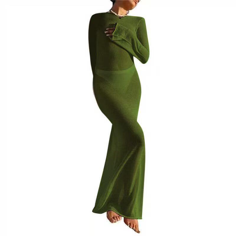 Long Sleeve Backless Dress Round Neck Beachwear Summer Style Sexy Design Wholesale Available