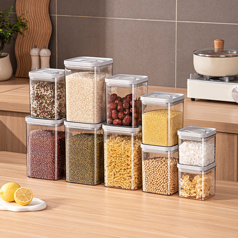 Chronometer-Pressed Sealed Cans, Transparent 3-Piece Set, Square Pet, Extra-Large Capacity Plastic Kitchen Fresh-Keeping Storage Containers