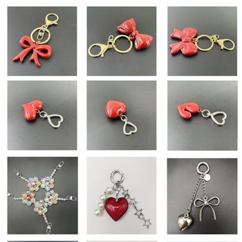 Korean style red love bow pearl couple student bag accessories keychain car pendant wholesale