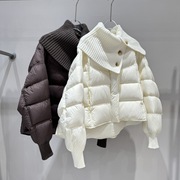 2025 Winter New Women's Fashionable Knitted Collar Patchwork White Duck down Jacket 41030020