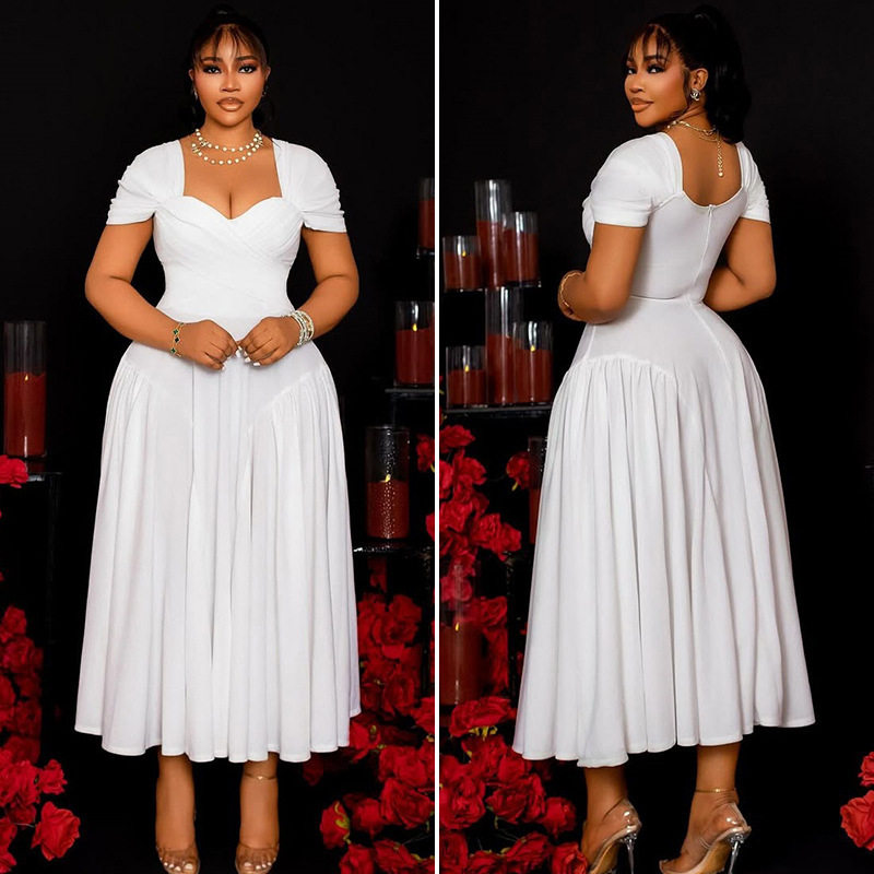 Elegant A Line Maxi Dress V Neck Short Sleeve Pleated Backless Perfect for Evening Events Wholesale Available