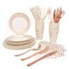 Hot Rose Gold Dot Disposable Degradable Paper Plate Paper Cup Knife, Fork and Spoon Tableware Set Hotel Restaurant Western Food Supplies